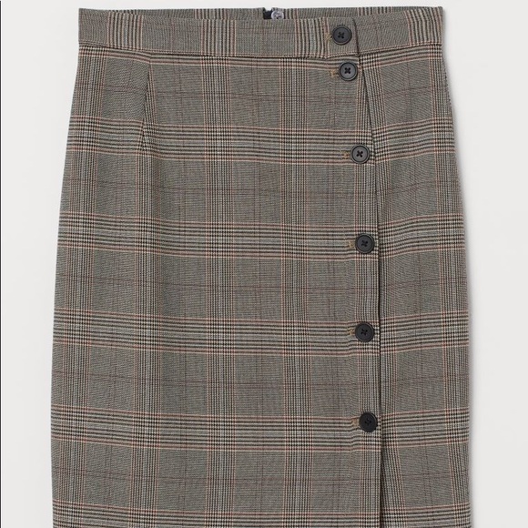 H&M Plaid Grey and Red Midi Skirt - Picture 1 of 4